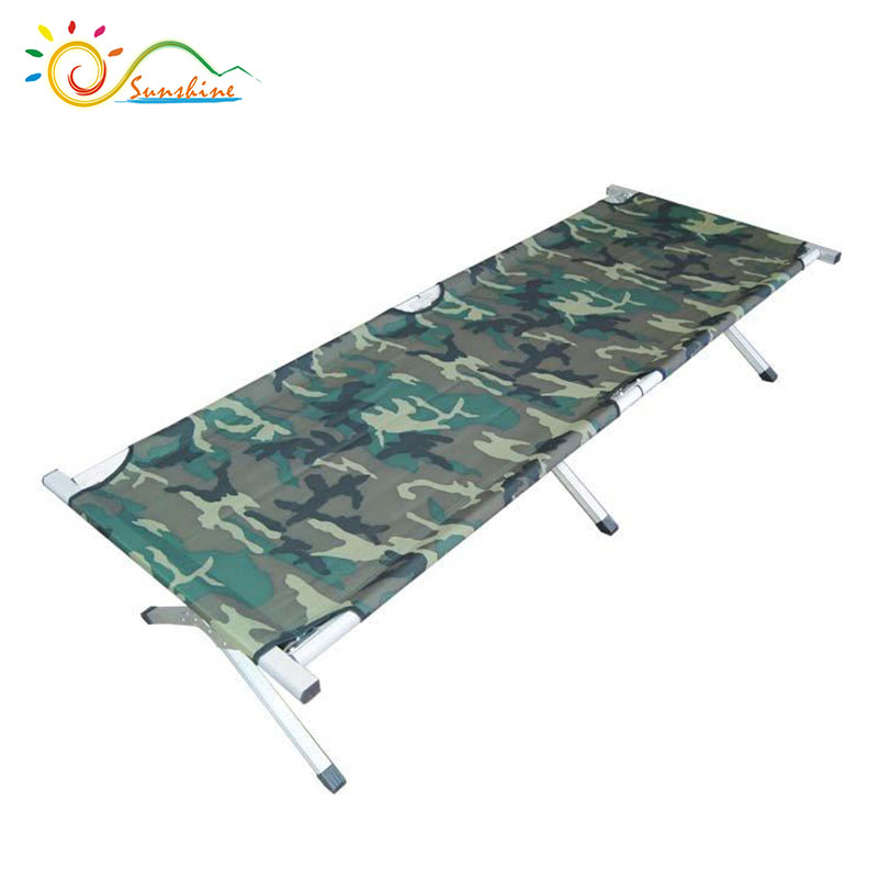 Folding aluminum stretcher bed, foldable camping cot with side bag